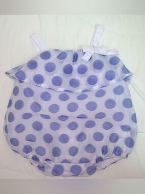 blue polka dot bubble romper